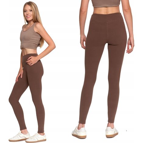 Leggings largos de mujer de cintura alta, acanalados, corte deportivo, Moraj S/M Mocca (1/5)