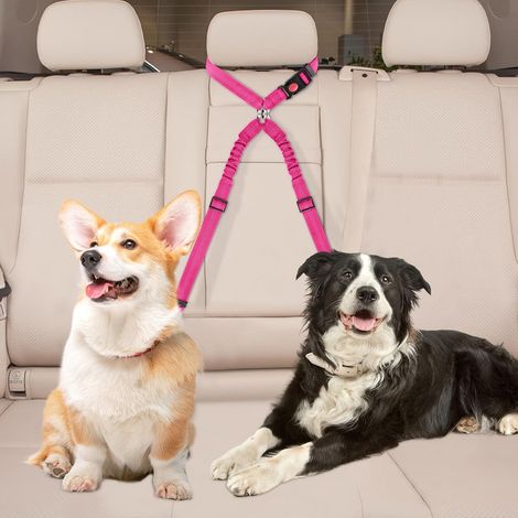 Ceinture Chien Voiture Ceinture de Sécurité Réglable Ceinture avec Fonction Élastique d'Amortissement des Chocs 2 en 1 Ceinture de Sécurité et Laisse pour Chien pour Voitures (1/5)
