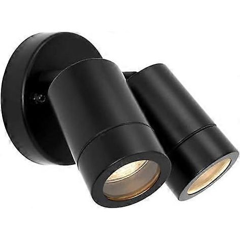 Projecteurs extérieurs doubles IP44, en acier noir mat, orientables, alimentés sur secteur, 2 ampoules LED GU10 de 7 W 240 V (non incluses). (1/5)