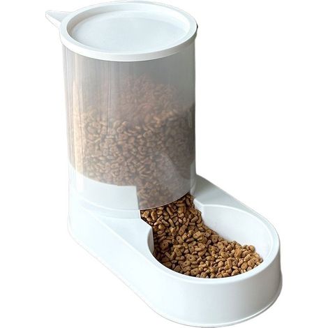 Distributeur de croquettes pour Chiens et Chats , 3 litres, Distributeur de croquettes pour Animaux, Fond antidérapant, 25 x 30 x h 15.5 cm Blanc
