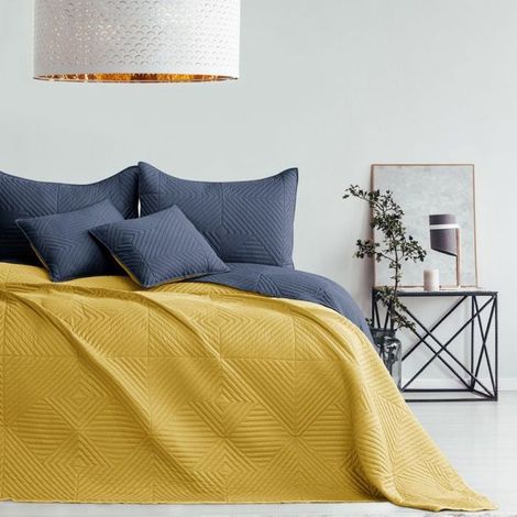 Filiyano-Couvre-lit Softa en microfibre (100 % polyester), 170 x 210 cm, réversible graphite/jaune graphite. (1/4)