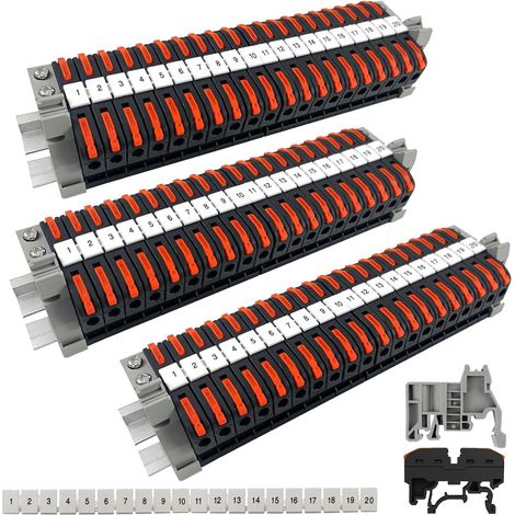 60 Pièces Bornier Electrique Rail Din, Bornier Electronique Terre, Connecteur Electrique Rapide, Borne de Connexion électrique, pour Projets de Bricolage Câblage (1/5)
