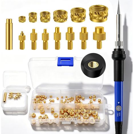 Kit de fer à souder, jeu d'inserts filetés, pointes de fer à souder à température réglable pour inserts filetés, écrous de fusion M2 M3 M4 M5 M6 M8, accessoires d'imprimante 3D compatibles (1/5)