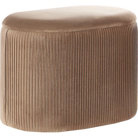 Puf de terciopelo beige almacenaje reposapiés glamour sala de estar dormitorio Richland