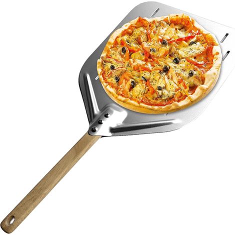 Pelle à pizza 40 x 30 cm, pelle à pizza avec poignée anti-brûlure, poignée amovible, aluminium anodisé dur de 30,5 cm, pelle perforée pour pizza, pain, gâteaux faits maison (argenté) (1/5)