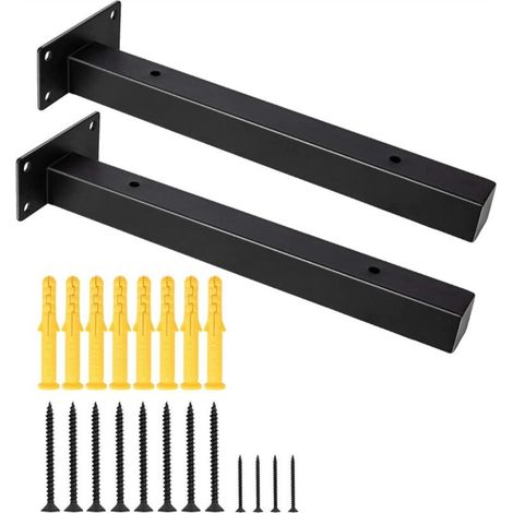 Supports Equerre Etagere 25 cm, Equerre Industrielle Etagere Murale Fixation Invisible Supports Vintage Equerre Murale Equerre Metallique Bricolage Noir avec Vis (2 Pi&egraveces) (1/5)
