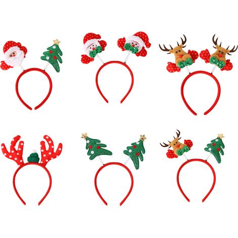 Headband De Noel - 6 Pièces Motifs Renne Pere Noël Arbre De Noël - Pour Fête Familiale Réveillon Et Photo Booth - Taille Unique (1/5)