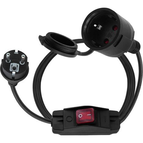 Câble d'extension Court avec Interrupteur,Câble d'extension extérieur avec Prise,3x1,5 mm² 16A 250V IP44 pour la Maison, Le Bureau, l'extérieur Noir (1/5)