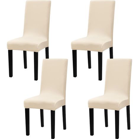 Lot de 4 housses de chaise exibles – Beige clair – Amovibles et lavables (1/5)