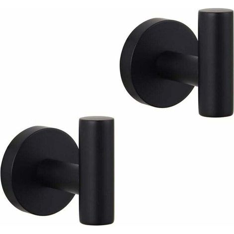 AMXCNOY Garderobenständer, mattschwarz, Edelstahl SUS 304, einzelner Handtuch-/Bademantelhaken für Bad und Küche, moderner Hotelstil, Wandmontage, 2er-Pack (1/4)