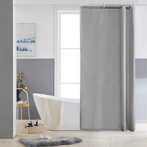 Rideau de Douche,Anti Moisissure,Gris,Petit,Tissu Polyester,Imperméable,Rideaux Baignoire Lavable en Machine,85 x 180cm,6 Crochets (1/5)