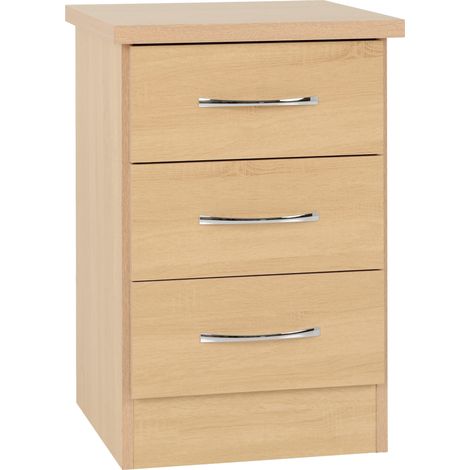 Nevada 3 Drawer Bedside - L40 x W40 x H61 cm - Sonoma Oak Effect (1/5)