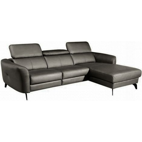 Canapé d'angle en cuir de luxe italien , 5 places BERTI, gris foncé, angle droit