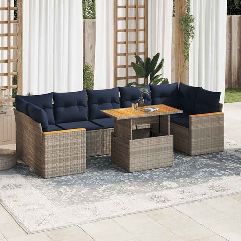 vidaXL Salon de jardin 8 pcs avec coussins gris résine tressée (1/5)