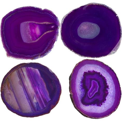 Gemme, lot de 3, 5 dessous de verre en agate violette, petite taille, géode naturelle brésilienne, polie avec des tampons en caoutchouc. (1/5)
