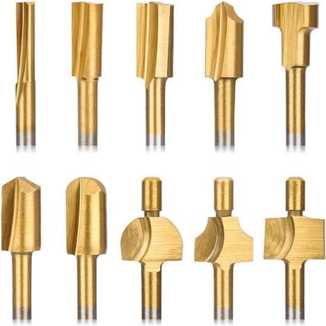 Jeux de fraises - Jeu de 10 fraises - Jeu de mini fraises - 1/8" (3 mm) - HSS - Travail du bois - Jeu d'accessoires multi-outils adapté aux multioutils Dremel - Jeu de fraises 10 pièc (1/4)