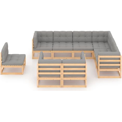 Maison Exclusive - Set Salotto Giardino 9 pz Cuscini Antracite Legno Massello Pino (1/5)