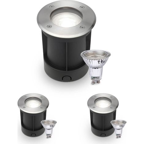 LED Bodeneinbaustrahler rund Edelstahl 230V IP67 - Leuchtmittel: GU10 5W 4000K DIMMBAR - Anzahl: 3x (1/5)