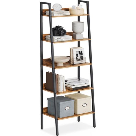 Étagère échelle bibliothèque à 5 niveaux 30 x 60 x 170 cm meuble de rangement sur pieds pour salon chambre cuisine cadre en acier facile à assembler style industriel marron rustique et noir
