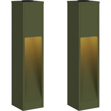 Set di 2 moderne lampade da vialetto solari autoportanti 18 x 18 x 80 cm in acciaio verde oliva 020052534