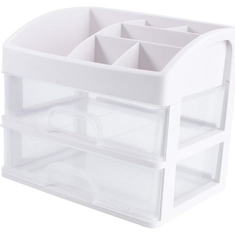 Boîte de Rangement Cosmétique de Bureau à Tiroirs, Plastique Blanc (1/5)