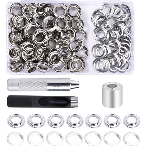 Kit de Grommets Eyelets Outils 12 mm 100 Ensembles Oeillets avec 3pcs Grommet Outils à Oeillet et Boîte de Rangement pour Bâche en Tissu Bricolage Craft (1/5)