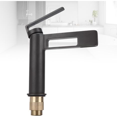 Robinet de lavabo de salle de bain tout cuivre de style cascade, vasque sous plan, lavabo monotrou, pistolet de robinet d'eau chaude et froide, gris. (1/5)