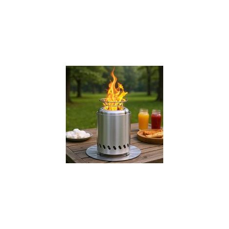 Panier à feu de table sans fumée en acier inoxydable - Faible fumée - Pour camping, extérieur et terrasse - Avec sac de transport + 2 mini bâtons - Avec granulés ou bois (5,5")
