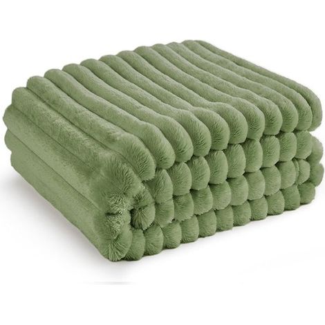 Couverture douillette - Couverture polaire douce - Douce et chaude - Couverture côtelée confortable - Couvre-lit douillet pour lit et canapé - 100 x 150 cm - Verte (1/5)