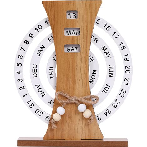 Calendrier rotatif bois vintage pour salon bureau entrée - Forme roue - Planche date mois jour (1/5)