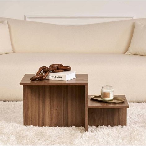 Table basse moderne effet bois de noyer - 2 niveaux MARFA (1/5)
