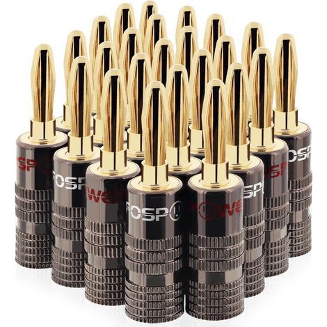 Fiches Bananes Premium - Connecteur Plaqué Or 24K et Double Vis - Prise Jack Banane pour HiFi - Haut-Parleur, Câble Enceinte, Amplificateur - Home Cinema, Speaker Cable - Lot de 24 (1/5)