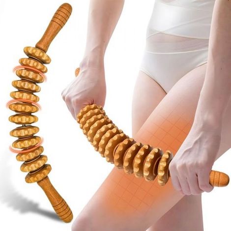 Massagerolle – Faszienrolle aus Holz mit 12 Rollen – Zur Muskelentspannung und Lymphdrainage – 30 cm – 300 g (1/5)