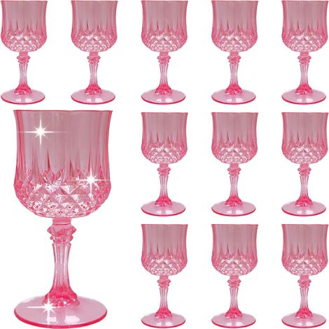 Irovami – Gobelets à vin en plastique rose – Lot de 12 gobelets de fête – Verres pour réception de mariage – Fournitures pour grands événements – Rose