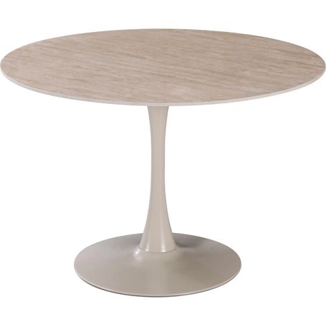 Mesa redonda Parker 110 cm cerámica efecto travertino opaco con base blanca