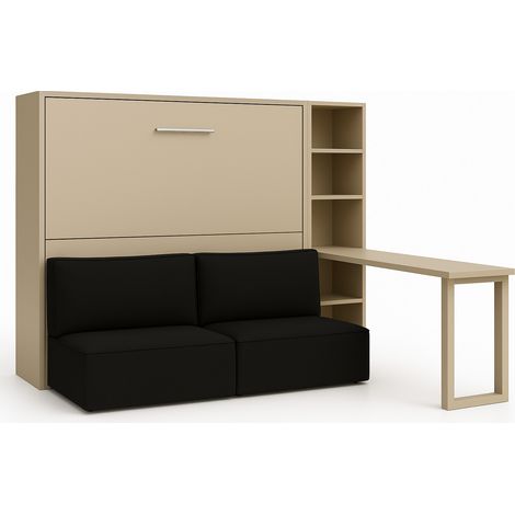 Lit escamotable horizontal LOGIA Noir lit+canapé+étagère+bureau-120x200-Canapé Noir-Structure Vison-Version lit+canapé+étagère+bureau (1/5)