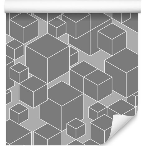 Carta da parati geometrica e cubica in diverse tonalità di grigio, 50x1000 cm. (1/5)