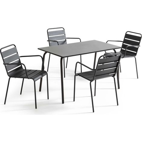 Ensemble table de jardin et 4 fauteuils en métal anthracite - Palavas (1/5)