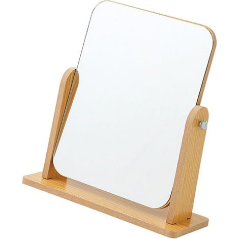 Miroir de Coiffeuse Pivotant en Bois Surface Claire et Support Stable, Miroir de Maquillage à Angle Réglable pour Appliquer L'eyeliner (1/5)