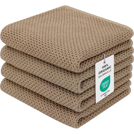 Lot de 4 torchons de cuisine 100 % coton - 32 x 72 cm - Doux et absorbants - Épais - Marron (1/5)