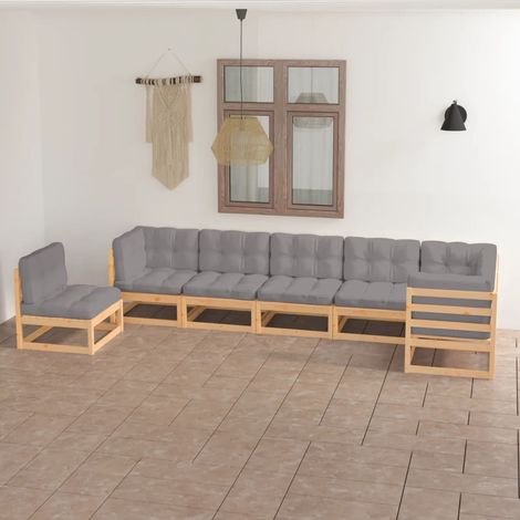 7-tlg. Garten-Lounge-Set mit Kissen Massivholz Kiefer (1/5)