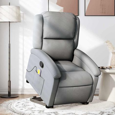 vidaXL Poltrona Alzapersona Massaggi Reclinabile Grigio Chiaro