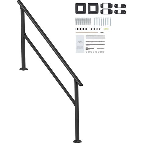 Mophorn Rampes pour marches extérieures, kit de rampe d'escalier 5-6 marches, acier au carbone, avec kit d'installation, pour personnes âgées, marches et terrasses, noir. (1/5)