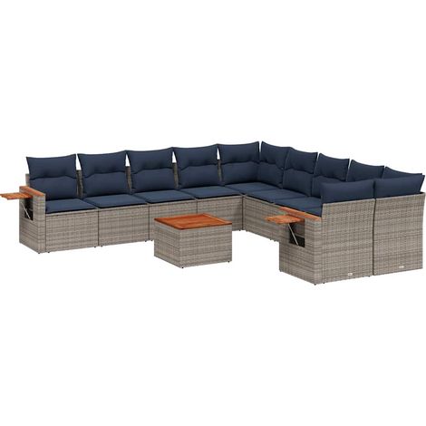 vidaXL Set Divani da Giardino 11 pz con Cuscini in Polyrattan Grigio (1/5)