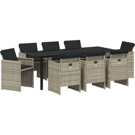 Maison Exclusive - Set da Pranzo per Giardino 9 pcs Grigio chiaro polyrattan