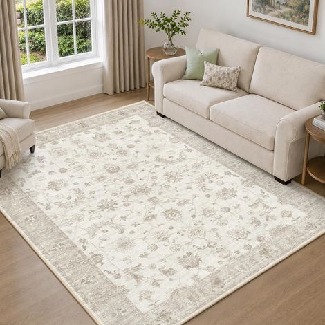 Tapis Lavable Vintage Bohème 120x170 cm Beige Tapis Salon (1/5)