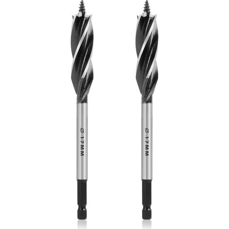 2PCS Mèche à Bois 17mm x 165mm, Foret à Tarière en Acier Haute Teneur en Carbone, Mèche à Bois Auto-alimentée avec Tige Hexagonale 1/4 Pouce, Perçage Précis et Rapide (17MM-2PCS) (1/5)