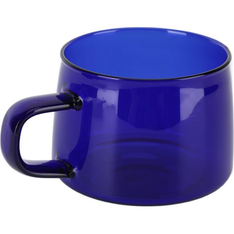 Tasse à café transparente 250 ml en verre borosilicate avec anse, bleue. (1/5)