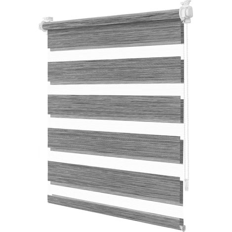 Store Enrouleur Jour Nuit sans Perçage, Double Tissu, Protection de l'Intimité et Sécurité Enfant, Installation Rapide avec Clips pour Fenêtre ou Porte, Lin-Gris, 40l x 150L cm (1/5)