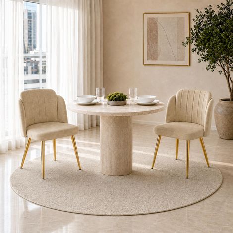 Sedia da pranzo set di 2 - 58.5 x 62 x 78 cm - gambe dorate e schienale curvo imbottito - stile moderno - metallo e tessuto - marrone (1/5)